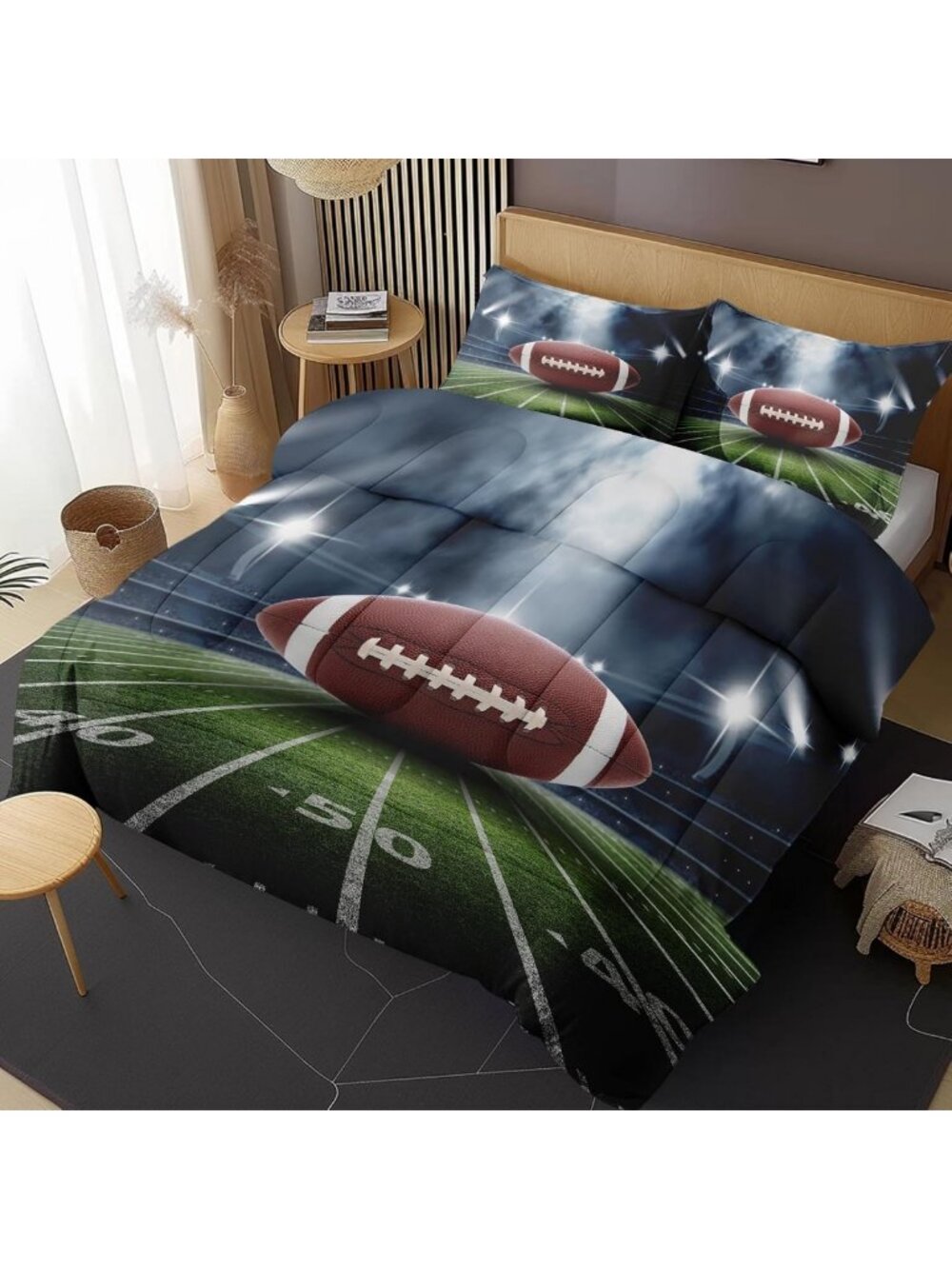Cozy Full Comforter Set of 3 - Stylish Bedroom Decor for Football Lovers